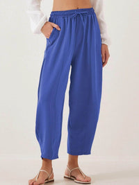 Full Size Drawstring Wide Leg Cropped Pants Plus Size - Store 42
