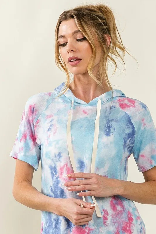 Cozy BiBi Tie Dye Terry Hoodie with Adjustable Drawstring - Soft & Stylish Casual Wear
