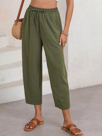 Full Size Drawstring Wide Leg Cropped Pants Plus Size - Store 42