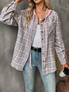 Plaid Button-Up Hooded Shirt Grey
