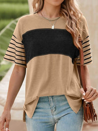 Stylish Color Block Striped Sleeve Casual T-Shirt for Everyday Comfort and Versatility - Store 42