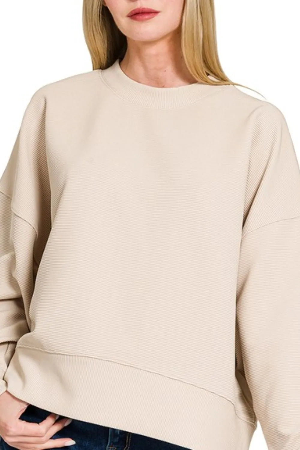 Trendy Zenana Ribbed Balloon Sleeve Sweatshirt - Cozy Oversized Pullover for Effortless Style