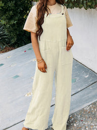 Full Size Casual Wide Leg Textured Overalls Plus Size Apricot