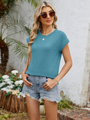Round Neck Short Sleeve T-Shirt Gray Blue