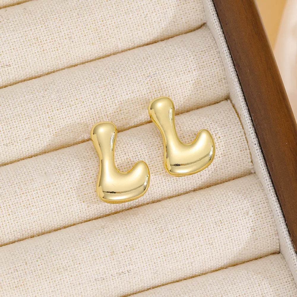 18K Gold-Plated Bubble Letter Stud Earrings - Unique Personalization, Lightweight Design - Store 42
