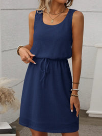 Waffle-Knit Drawstring Mini Tank Dress