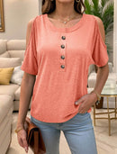 Full Size Cold Shoulder Button Front T-Shirt Plus Size - Store 42