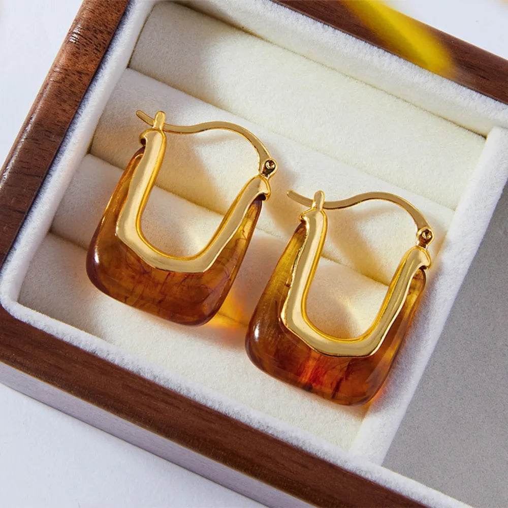 18K Gold-Plated Resin Copper U-Shaped Earrings - Elegant Lightweight Fashion Jewelry - Store 42