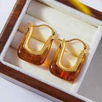 18K Gold-Plated Resin Copper U-Shaped Earrings - Elegant Lightweight Fashion Jewelry - Store 42