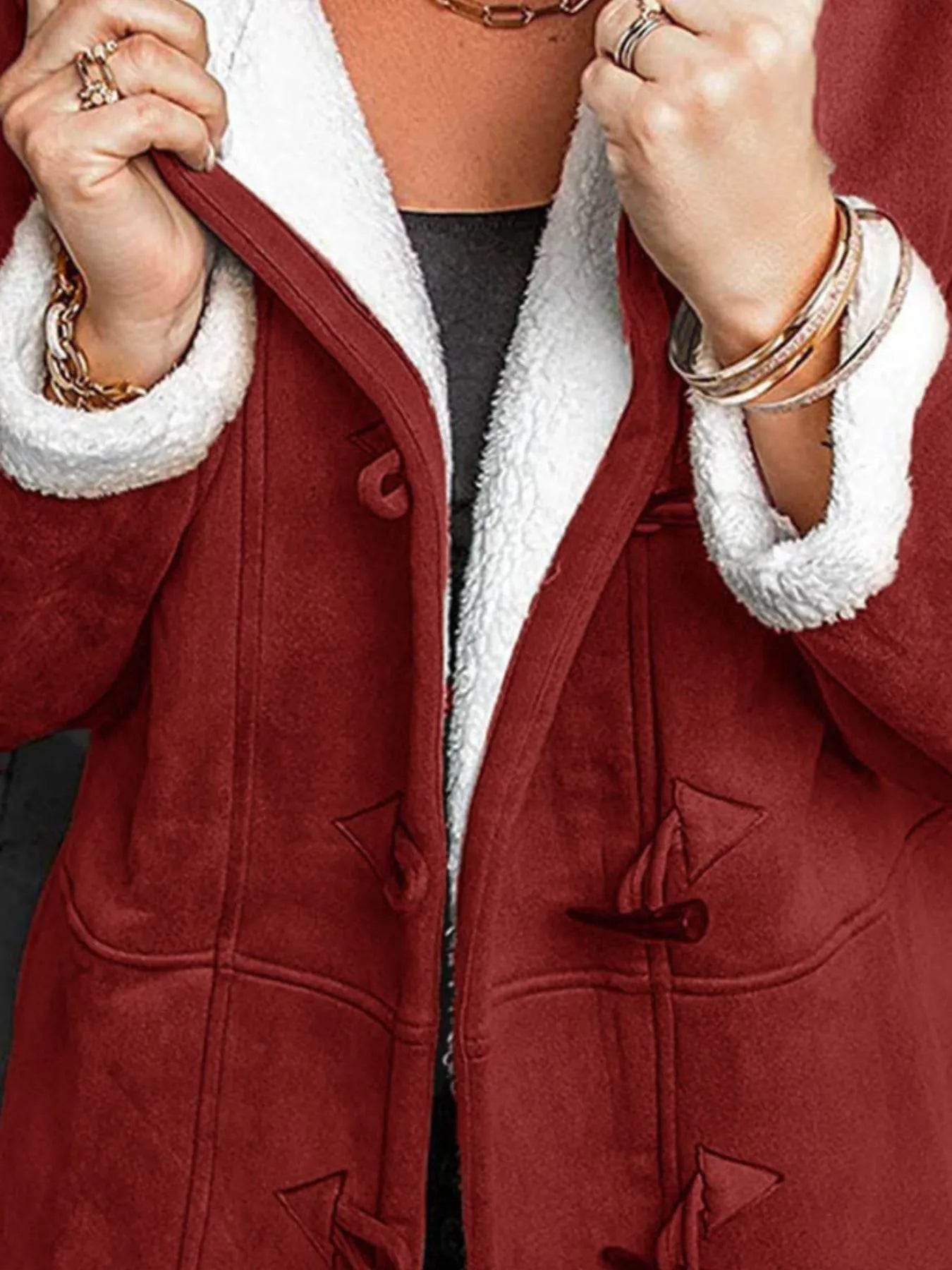 Full Size Cozy Sherpa Lined Toggle Coat with Hood Plus Size - Store 42