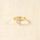 925 Sterling Silver Inlaid Zircon Cross Ring Gold