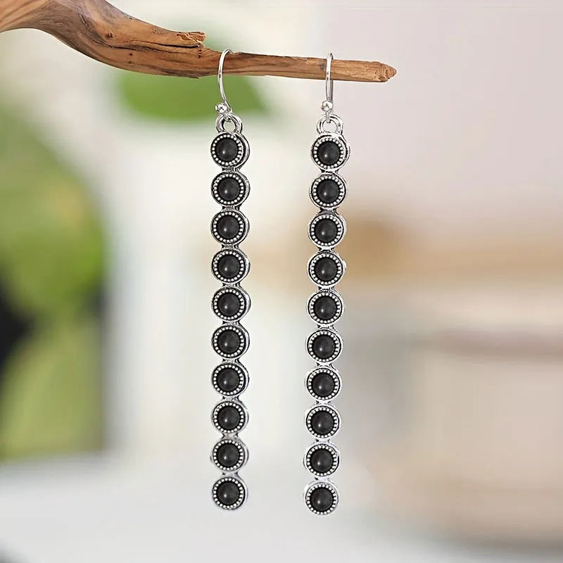 Artificial Turquoise Alloy Bar Earrings Black One Size