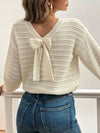 Round Neck Bow-Back Knit Top Beige