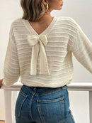 Round Neck Bow-Back Knit Top Beige