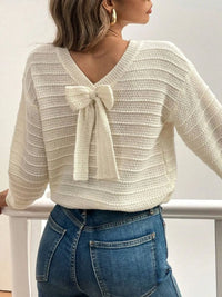 Round Neck Bow-Back Knit Top Beige