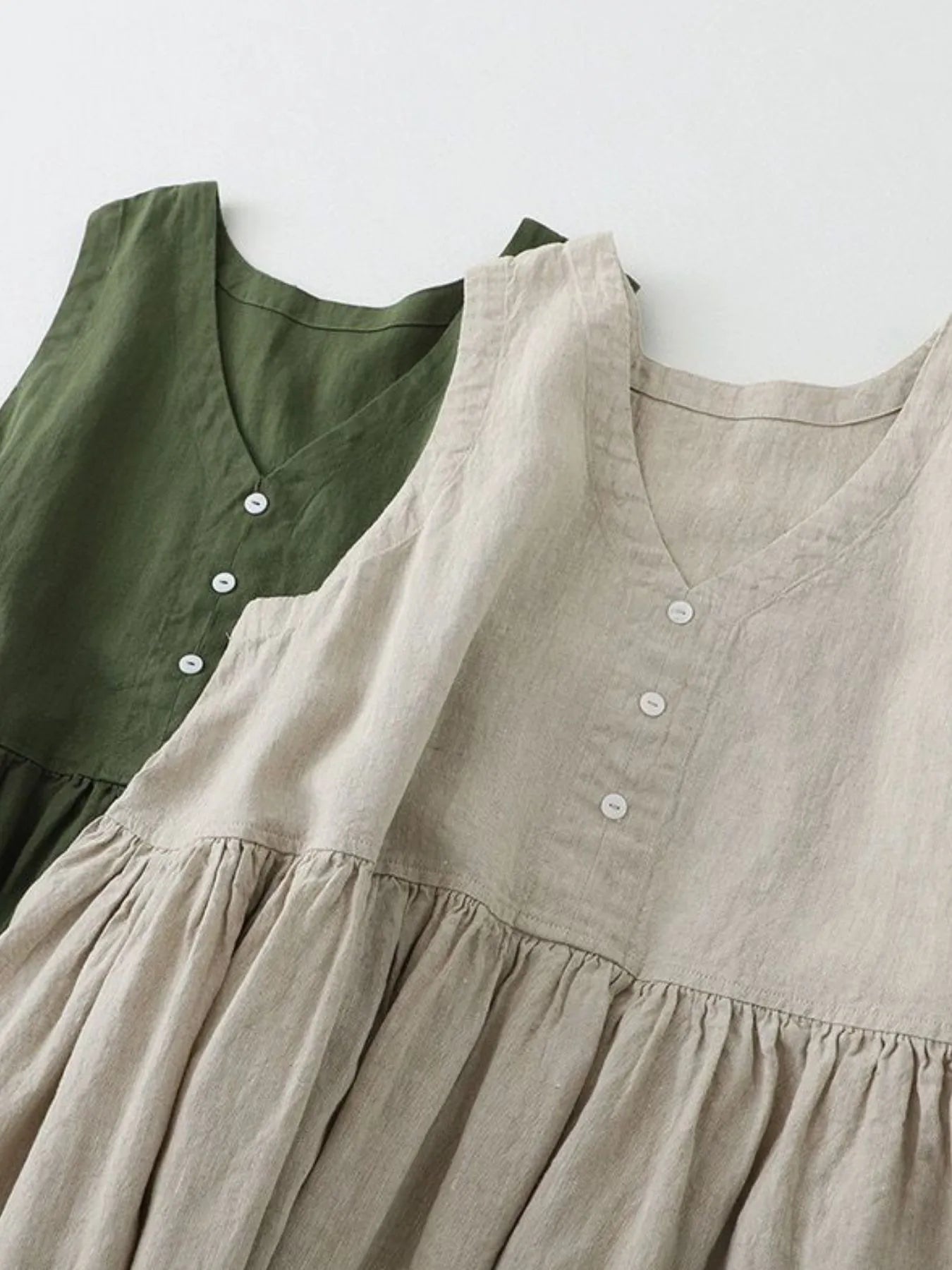 V-Neck Button Detail Sleeveless Midi Dress