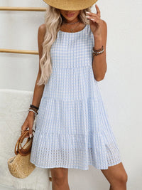 Plaid Round Neck Sleeveless Mini Dress
