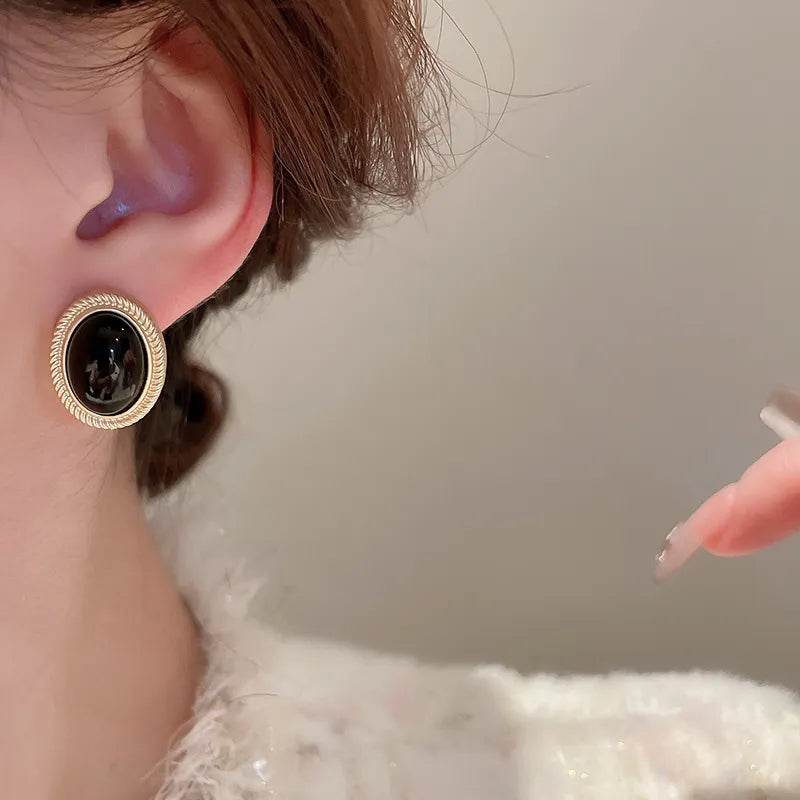 Elegant Gold-Plated Alloy Stud Earrings with Dazzling Gemstones - 0.8 In Length