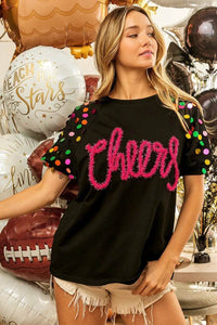 BiBi Metallic Letter Spangle Raglan Puff Sleeve Top - Store 42