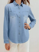 Full Size Button-Up Long Sleeve Denim Shirt Plus Size - Store 42