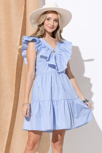 And The Why Chevron Ruffle Florence Hem Casual Dress Sky Blue