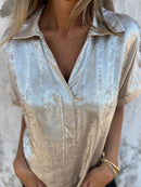 Full Size Collared Neck Short Sleeve Shirt Plus Size - Store 42