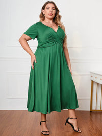 Honey Plus Size Short Sleeve Surplice Neck Midi Dress - Store 42