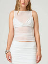 Ruched Round Neck Tank White