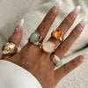 5-Piece 18K Gold-Plated Acrylic Stainless Steel Ring Gold One Size