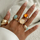 5-Piece 18K Gold-Plated Acrylic Stainless Steel Ring Gold One Size