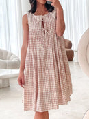 Tied Front Sleeveless Plaid Dress
