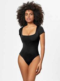 Full Size Square Neck Short Sleeve Bodysuit - Store 42