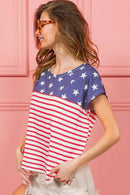 BiBi Star Printed & Stripe Combo Top - Unique Pattern Mixing, 100% Cotton, Slightly Stretchy - Store 42