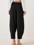 Full Size Drawstring Wide Leg Cropped Pants Plus Size - Store 42