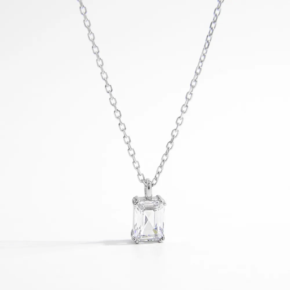 Elegant 925 Sterling Silver Zircon Pendant Necklace with Platinum-Plated Finish - 15.7" Chain