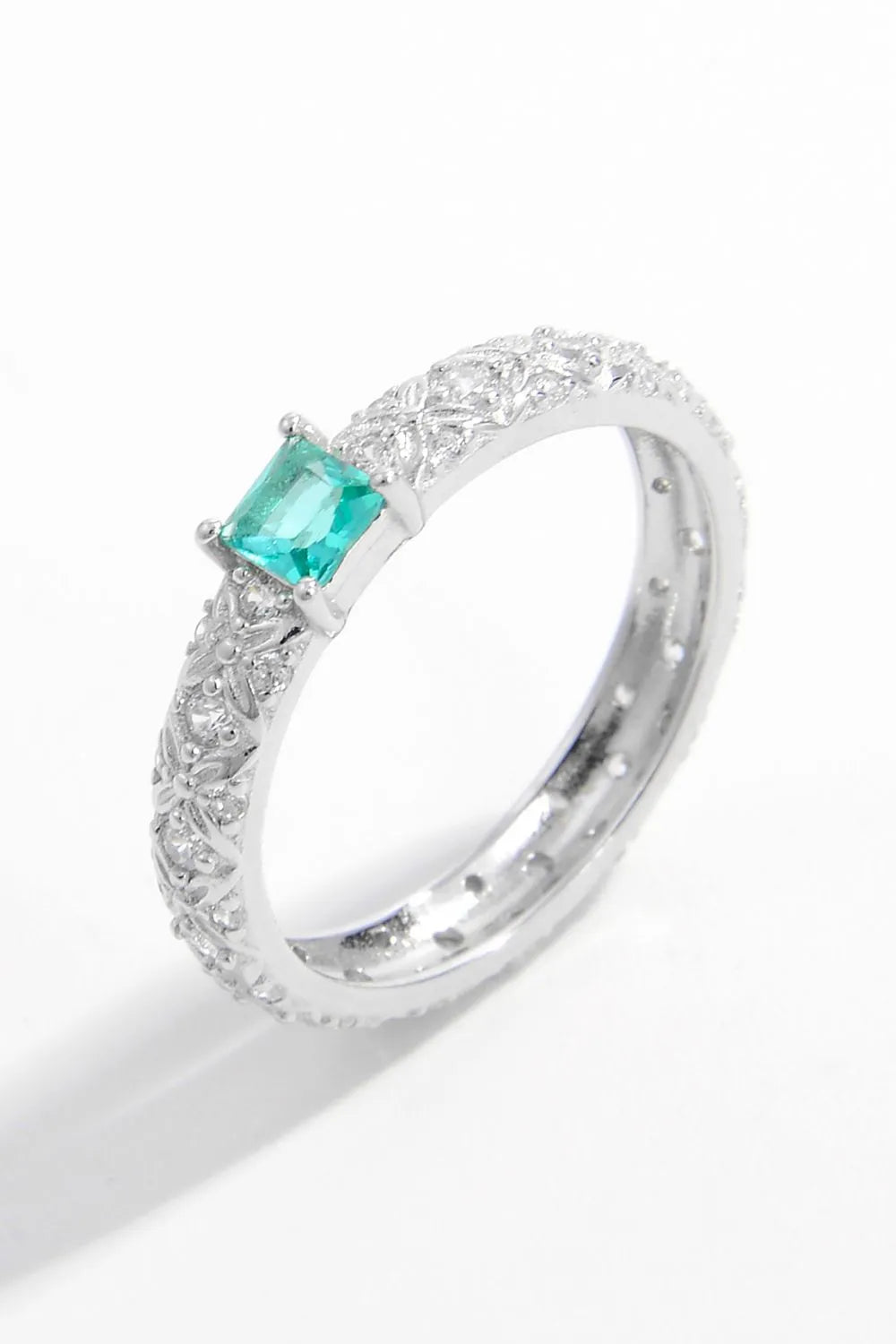 925 Sterling Silver Square Zircon Ring - Platinum-Plated Elegance for Everyday Wear