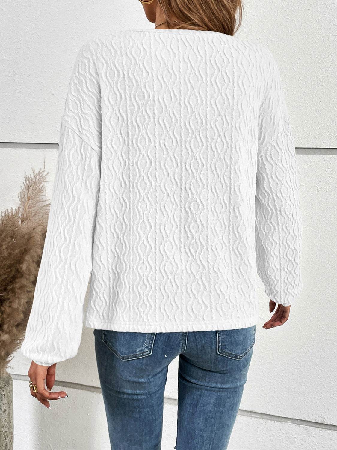 Ivy Lane Half Button Long Sleeve Top - Opaque, Slightly Stretchy, 95% Polyester, 5% Spandex - Store 42
