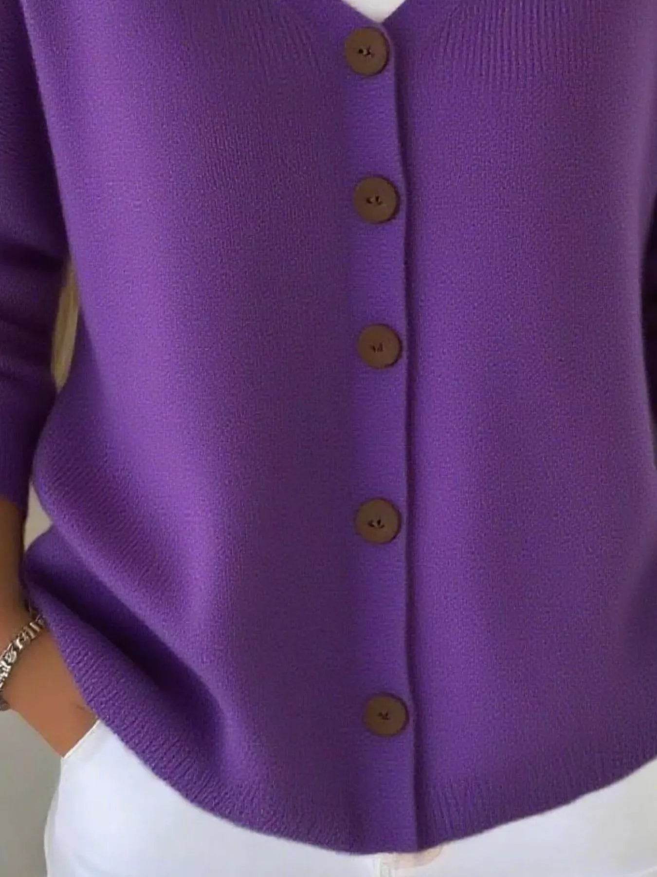 Full Size Plus Size Button-Front V-Neck Cardigan, Slightly Stretchy, 95% Acrylic Blend - Store 42