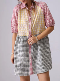 Colorful Mixed Gingham Shirt Dress
