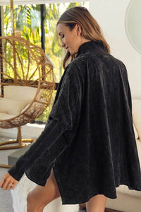 BiBi Vintage Washed Oversized Quilted Half Zip Sweatshirt with Fleece Lining and Ribbed Cuffs - Store 42