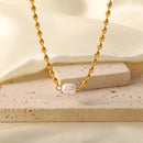 Pearl and Gold Chain Jewelry Set with Necklace and Bracelet