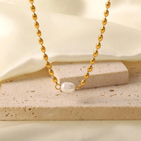 Pearl and Gold Chain Jewelry Set with Necklace and Bracelet