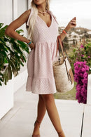 Embroidered Eyelets Ruffled Hem Sleeveless Mini Dress