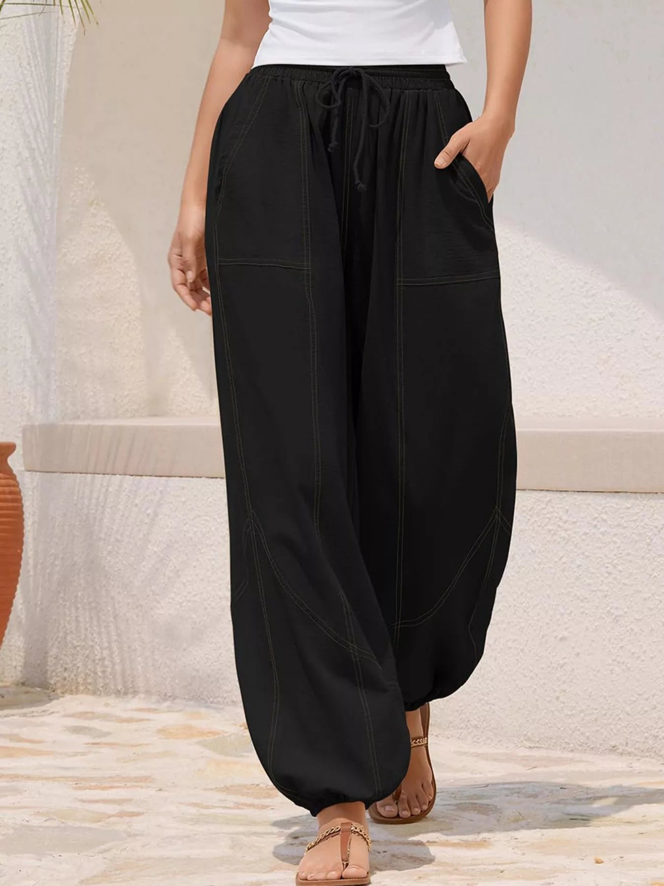 Wide Leg Drawstring Pants