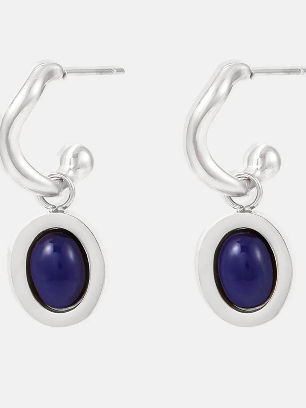 Elegant 18K Gold-Plated Stainless Steel Oval Drop Earrings with Agate and Kyanite Accents - Store 42