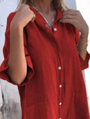 Full Size Casual Linen Button-Down Shirt Dress Plus Size - Store 42