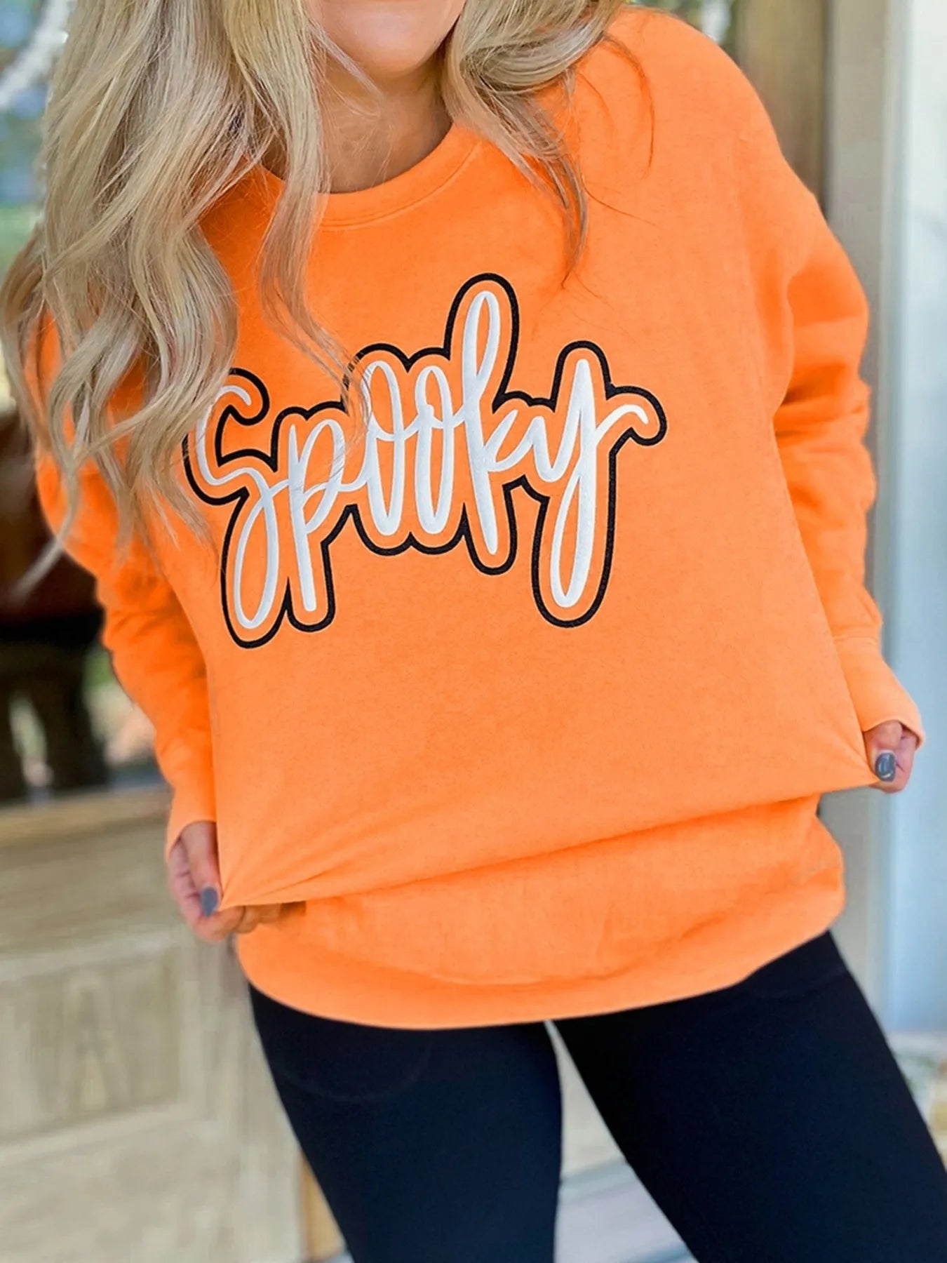 Spooky Long Sleeve Sweatshirt - Round Neck, Slightly Stretchy, 65% Polyester, 35% Cotton