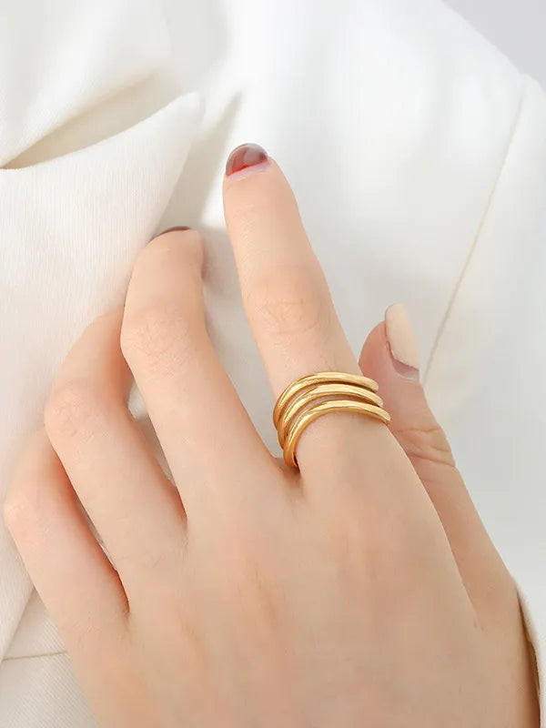 Elegant 18K Gold-Plated Titanium Steel Triple-Layered Ring for Stylish Wear