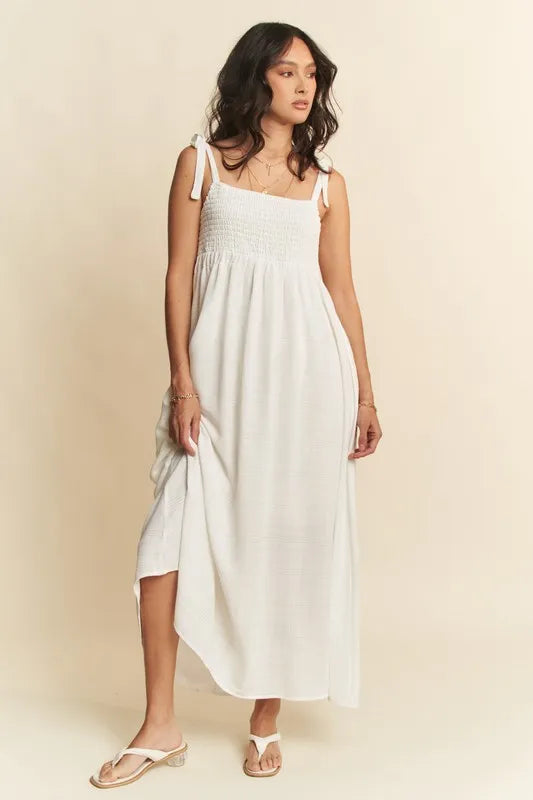Davi & Dani Smocked Sleeveless Maxi Cami Dress - Flattering High Waist, Stretchy, Lined Comfort