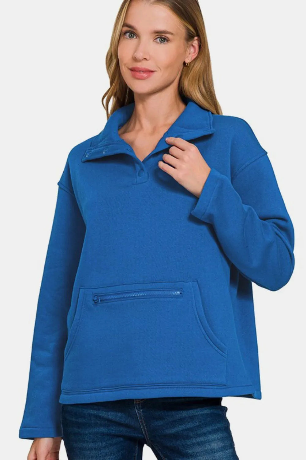 Zenana Turtleneck Half Snap Fleece Sweatshirt for Cozy Comfort and Versatile Style